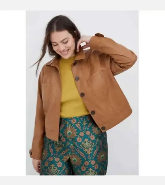 Anthropologie Katy Cropped Faux Leather Jacket Brown Cognac Size Medium