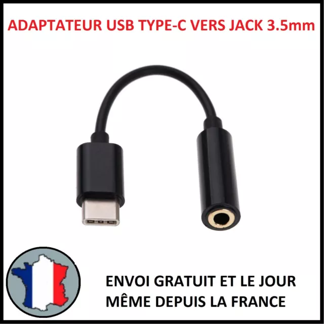 Cable Adaptateur Usb Type C Vers Jack 3,5Mm Femelle Casque Micro Audio Son 3.5