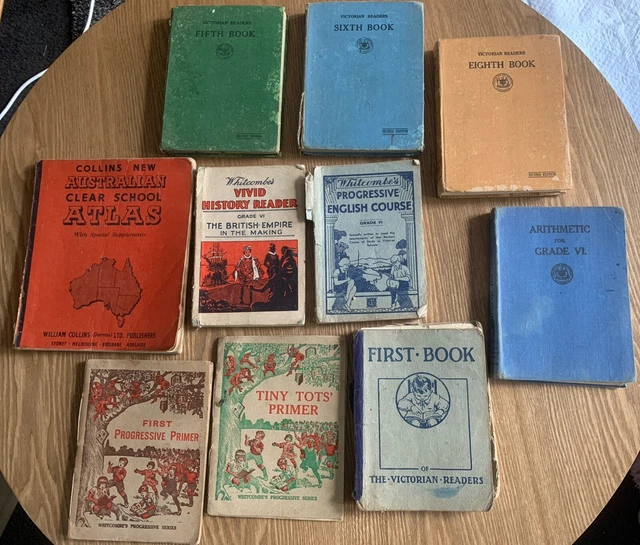 OLD AUSTRALIAN SCHOOL Books x 8 1920's to 1940's $100.00