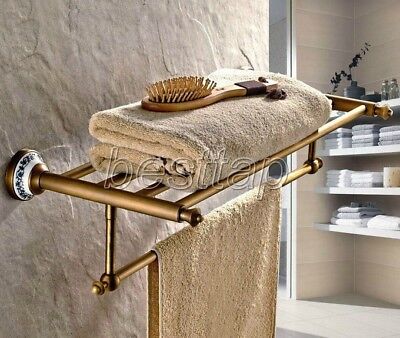 Antique Brass Wall Mounted Bathroom Towel Rail Holder Rack Bar Shelf sba411