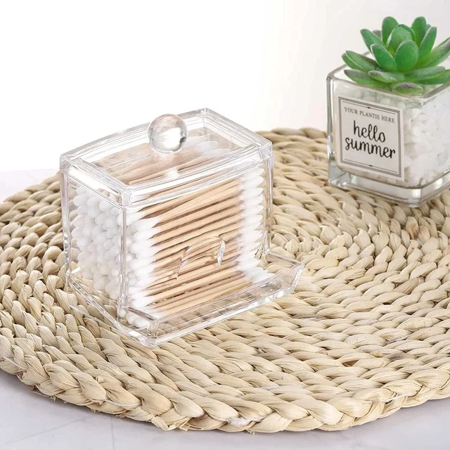 Organisateur Cotons Boîte Rangement Cotons YOHOM - Distributeur Boules De Coton Et Cotons-Tiges - Transparent Avec Couvercle Rangement Salle Bain