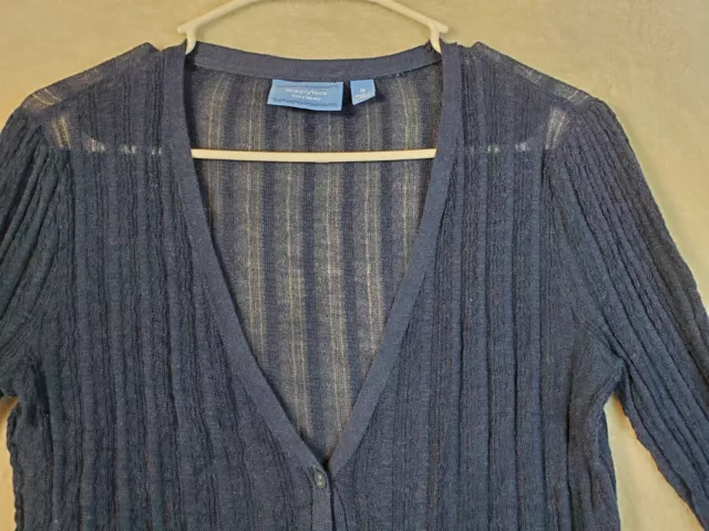 Simply Vera Vera Wang Cardigan Sweater Womens Medium Blue V Neck Button Front 3