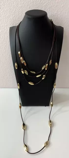 2 Charming Charlie  Gold Tone Brown Cord Necklace