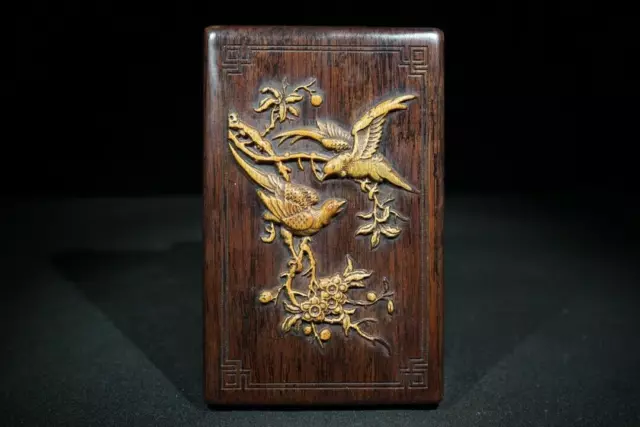 Chinese Natural Rosewood Inlaid Bamboo Hand-carved Exquisite Inkstone 60799