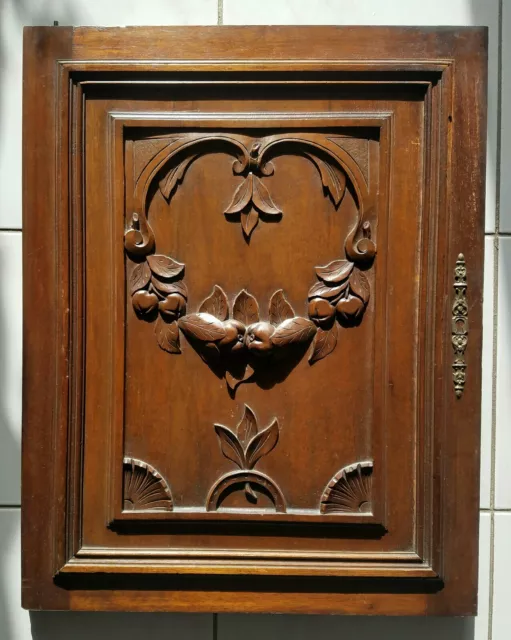 French Antique Carved Architectural Panel Door Solid Walnut fruit garland shabby 8