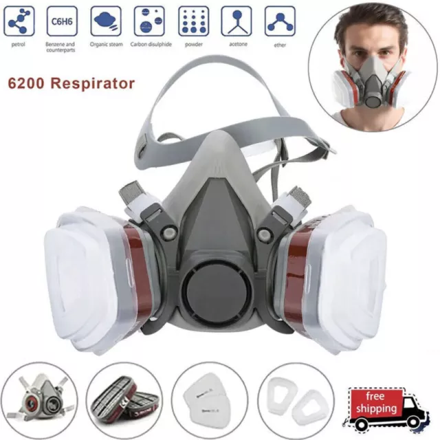 6200 Half Face Gas Mask Chemical Paint Spray Vapor Respirator Safe Filter