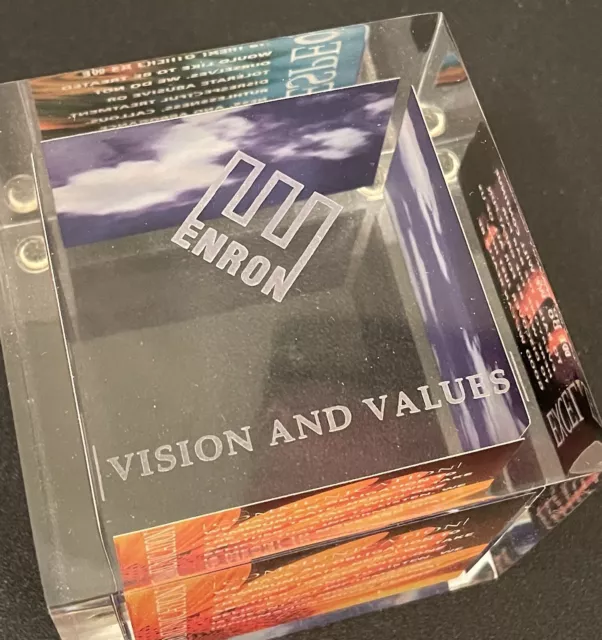 ENRON Vision & Values Large Acrylic Cube, NEW & Never Removed from Box!  RARE