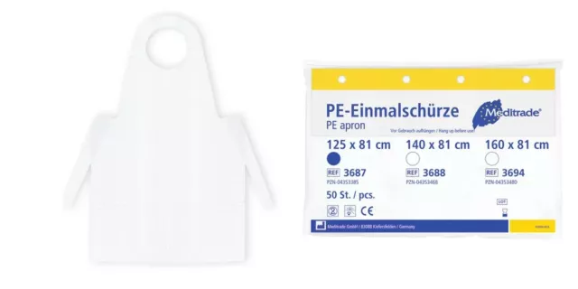 Meditrade PE-Einmalschürze, Medizin Pflege Gastro | 50 Stück, Weiß | 125 x 81 cm