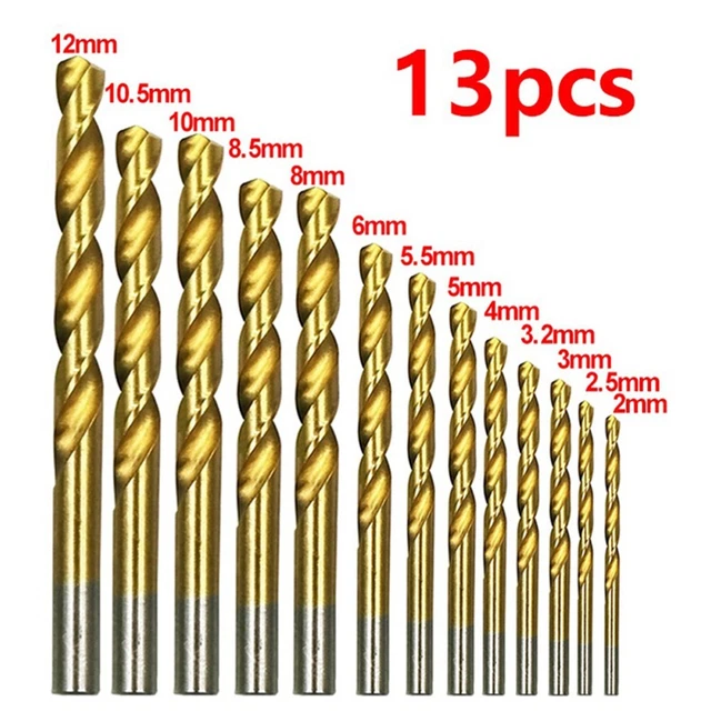 13Pcs Titane Revêtu Ars Acier Haute Vitesse Drill-Bit Set Forage Outil 2mm-12mm