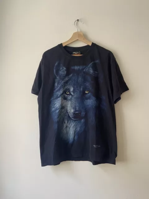 Vintage 90’s Wolf animal nature Art big graphic double sided black tee shirt L