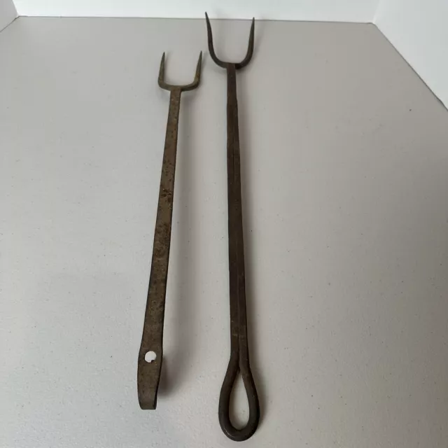 Vintage Cast Iron 2 Prong Fork Lot of 2