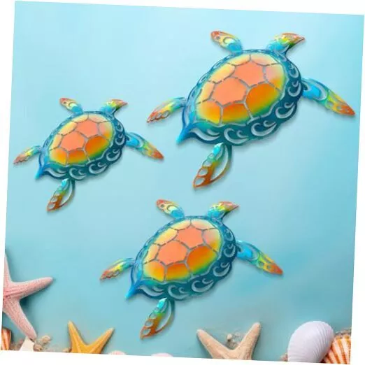 Metal Sea Turtle Wall Art Decor,Set of 3 Beach Ocean Themed Turtle-B