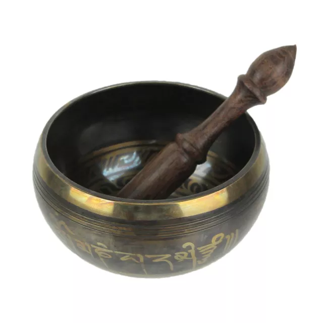 Antique Brass Tibetan Meditation Singing Bowl With Wooden Mallet 6.25 Inch