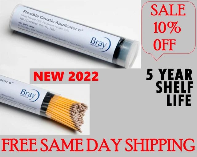 SILVER NITRATE STICKS 6" Caustic Applicator 100/Tube Double Dipped, NEW