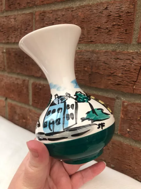 Vintage Avoca Blue Ireland Hand Painted Vase 'House / Street Scene'