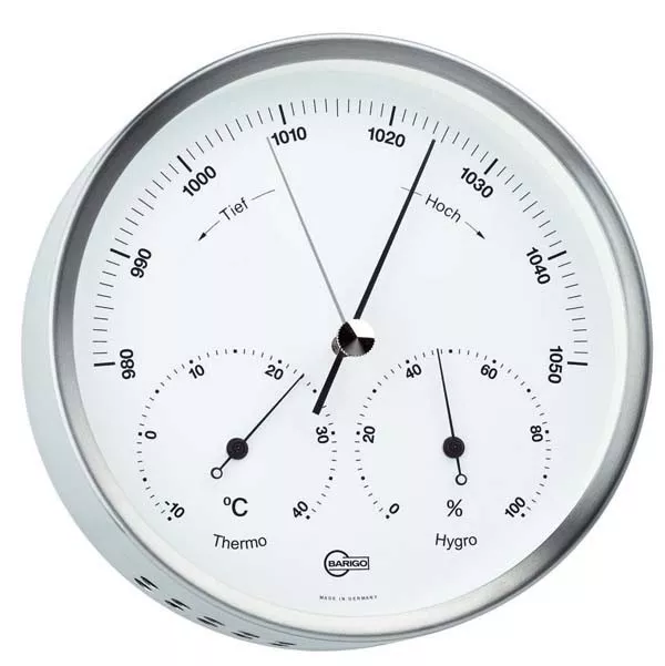 Barigo Wetterstation Edelstahl gebürstet 130mm Barometer Hygrometer Thermometer