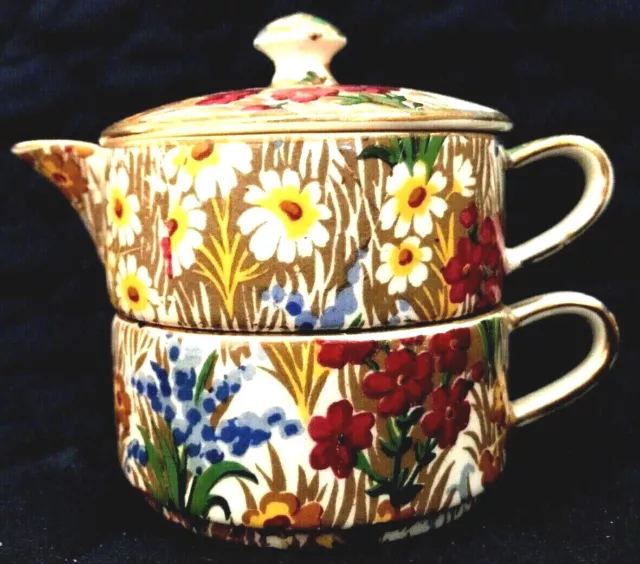 Royal Winton Grimwades Chintz MARGUERITE MINISTACKING LIDDED CREAMER /SUGAR BOWL