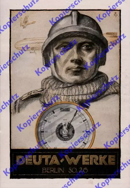 orig Reklame Behrmann Zeppelin Luftwaffe Pilot DEUTA-WERKE Tacho VDO Berlin 1917