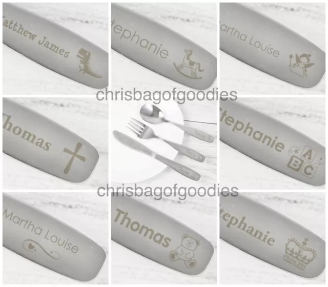PERSONALISED Childrens Childs STAINLESS STEEL CUTLERY SET 3 gifts for girl boys