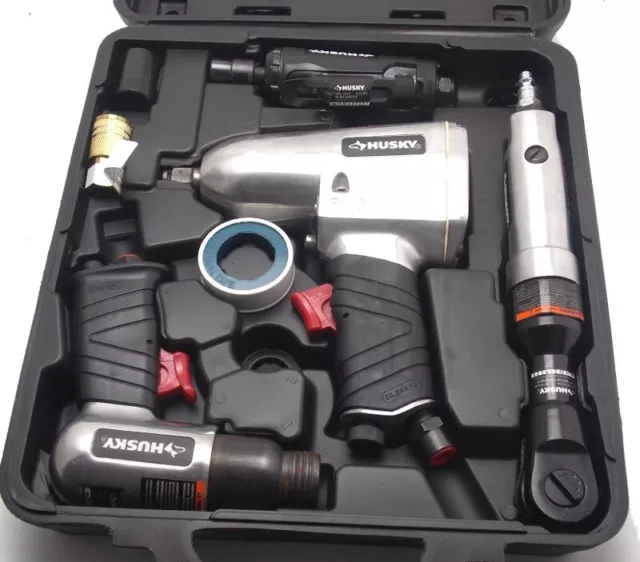 Husky 4 Tool Pneumatic Air Kit 3/8" Ratchet Air Hammer Impact Wrench Die Grinder