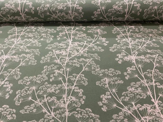 Hedgerow Cow Parsley Calke Green Linen 140cm wide Curtain/Upholstery Fabric