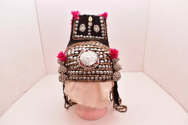 Vintage Thai Akha Hill Tribe Wedding Headdress Women's Hat Beaded Thailand