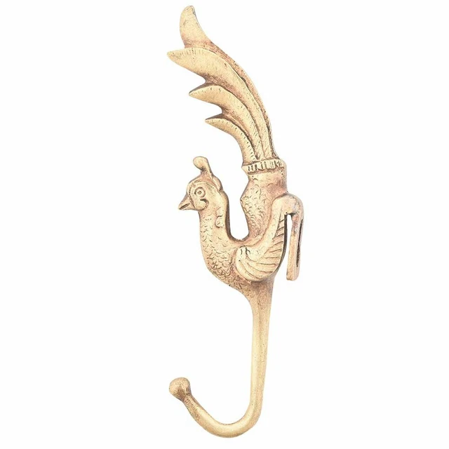 Set of 2 Handmade Golden Peacock Key Wall Hook Coat Hanger Holder