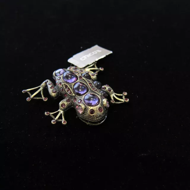 Chico's Frog Pin With Purple Stones New With The Original Tag 2" W X 1 3/4" D