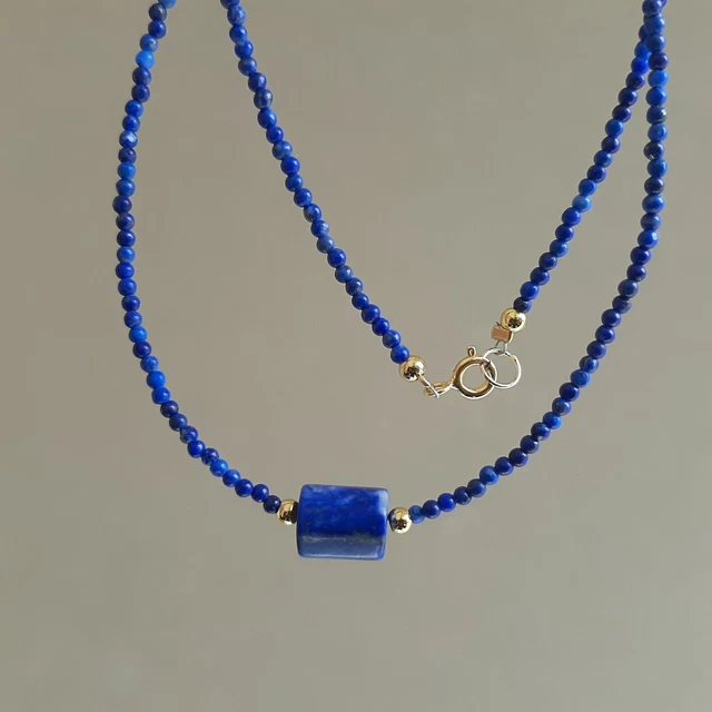 Collier 3 Rangs En Lapis Lazuli Naturel - Perles 6mm, 440 Carats - Fermoir Camée Argent 925
