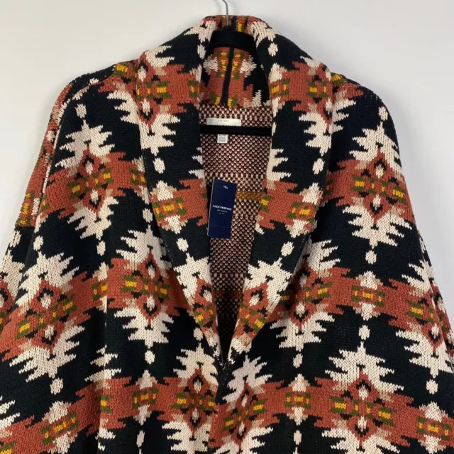 Lucky Brand Aztec Southwestern Cardigan Sweater Size 3X Shawl Collar Open Front 2