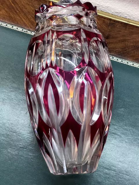 VAL SAINT LAMBERT Art Deco Kristall Vase um 1925 Rot überfangen 29,6 cm Hoch TOP