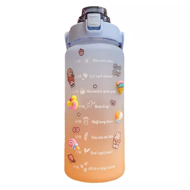 2L Water Bottle Straw Cup Sport Time Scale Jug w/ Stickers (Gradient Blue)