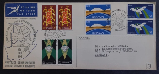 1966 South Africa Republic Anniv FDC ties 8 stamps cd Pretoria