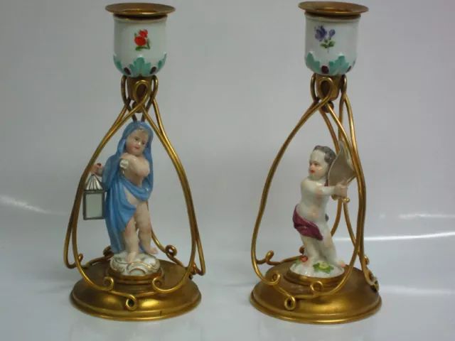 Meissen Figuren Leuchter Paar - Kerzen Leuchter Paar Bronze Selten Um 1850
