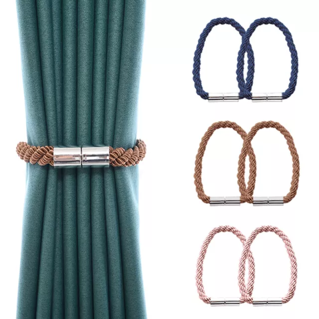 Magnetic Curtain Tiebacks Tie Backs Buckle Clips Weave Rope Holdbacks Home