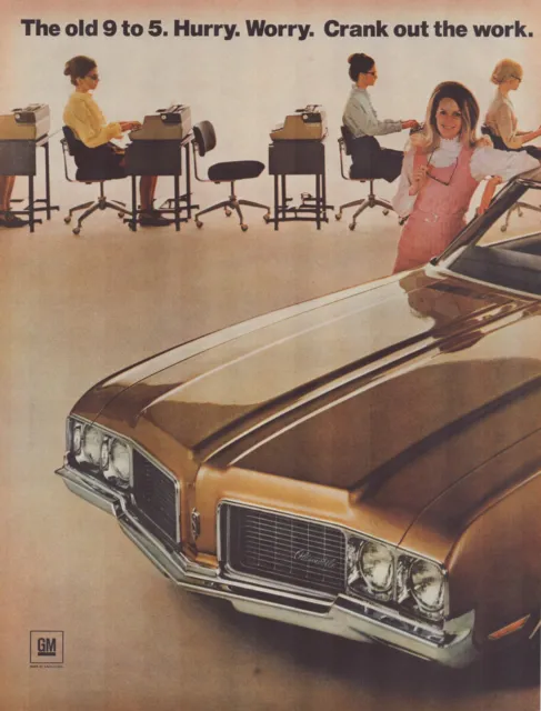 Print Ad Oldsmobile 1969 Cutlass S Office Work 2-Page 2-Piece 10.5"x13.5" Each