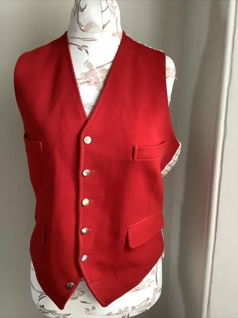 Vintage Gents 38" Red Wool Hunting/Showing Waistcoat - With Check Lining & Back