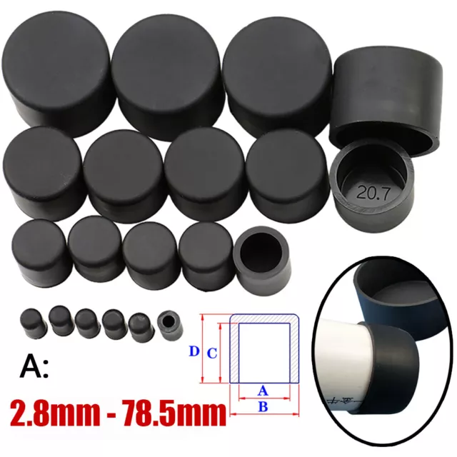 Black Round Silicone Rubber End Cover Caps Dust Cap For A=2.8mm~78.5mm Pipe Tube