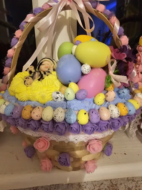 Unique Easter Egg Basket With Mini Eggs Miniature Bunny Doll Decorations