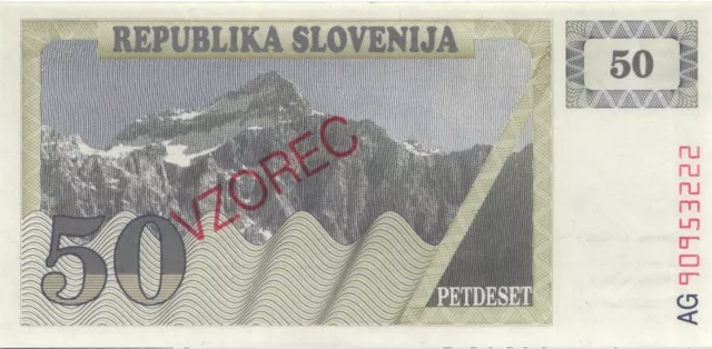 Slowenien / Slovenia P.05s1 50 Tolarjew 1990 Specimen (1) UNC