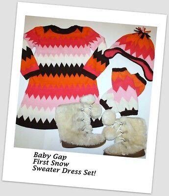 BABY GAP Zig Zag Sweater Dress Hat Leg warmers Set Girl Size 4 Adorable!