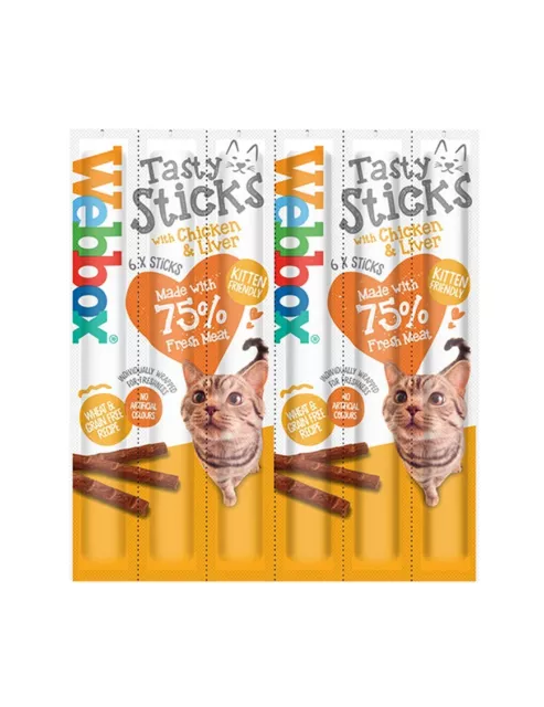 webbox cat delight CHICKEN AND LIVER 6 sticks. soft meaty and full of flavour