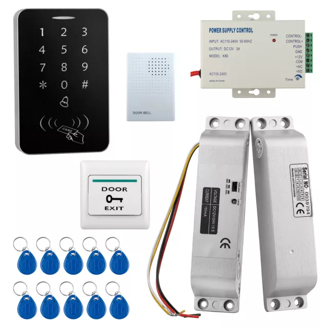 Standalone Door Access Control System RFID Reader Keypad Bolt Lock Kit FOB Exit