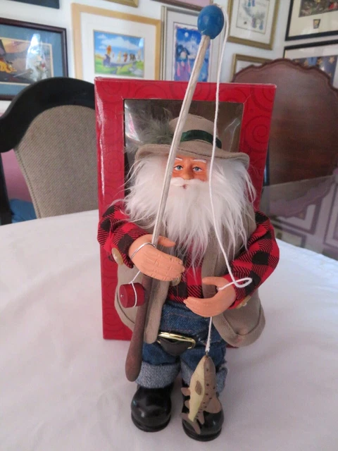 Home For The Holidays Santa Claus Fishing With Rod & Reel Pole And Fish