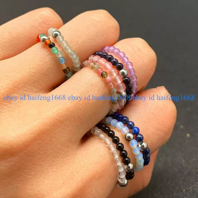 4mm Natürlicher Mehrfarbiger Edelstein Perlen Kreis Verstellbare Dehnbare Ringe