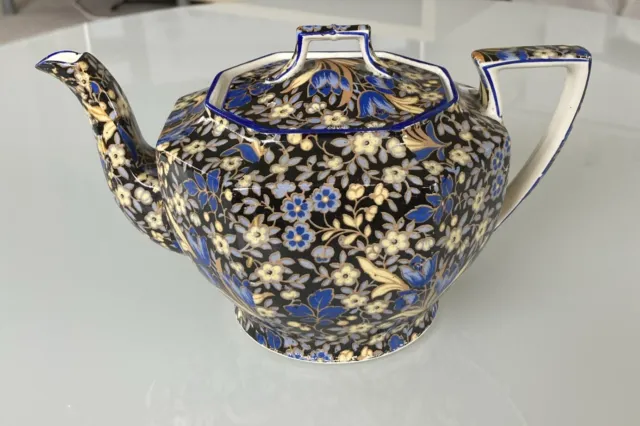 Art Deco 1930’s Rare Royal Winton Grimwades Chintz Ivory Blue Tulip Tea Pot