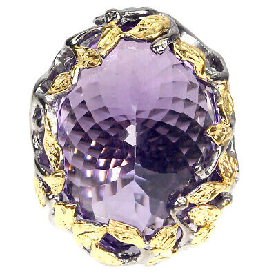 Handcraft Oval Unheated Amethyst 46.39ct 27x20mm 925 Sterling Silver Ring 7.5