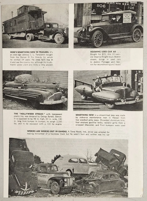 1946 Magazine Photos Car & Trucks Wrecked,Customized Cars Detroit & Hawaii