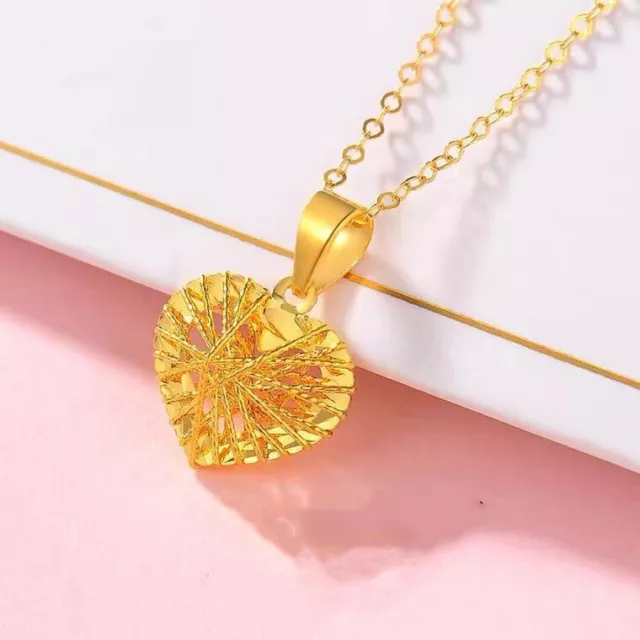 Genuine 18K Solid Yellow Gold Heart Pendant Pure AU750 2