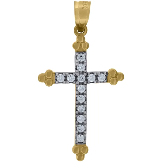 10K Two-tone Gold Cubic-Zirconia Cross Religious Charm Pendant for Women